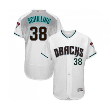 Men's Arizona Diamondbacks #38 Curt Schilling White Teal Alternate Authentic Collection Flex Base Baseball Jersey