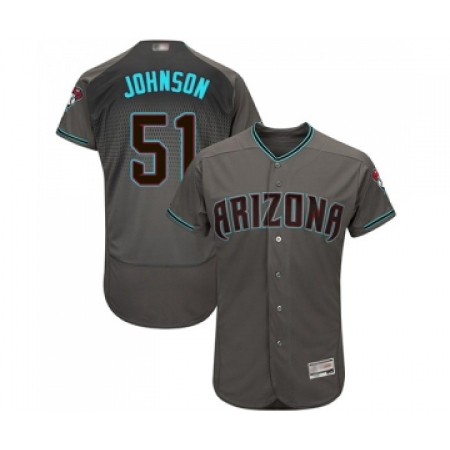 Men's Arizona Diamondbacks #51 Randy Johnson Gray Teal Alternate Authentic Collection Flex Base Baseball Jersey