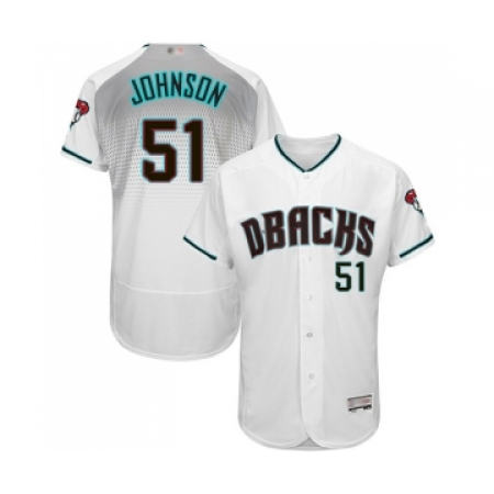 Men's Arizona Diamondbacks #51 Randy Johnson White Teal Alternate Authentic Collection Flex Base Baseball Jersey