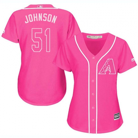 Women's Majestic Arizona Diamondbacks #51 Randy Johnson Replica Pink Fashion MLB Jersey