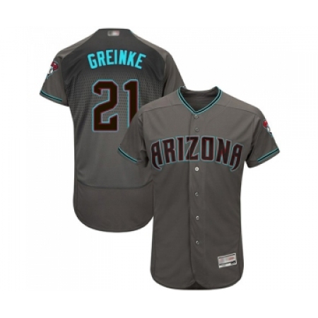 Men's Arizona Diamondbacks #21 Zack Greinke Gray Teal Alternate Authentic Collection Flex Base Baseball Jersey
