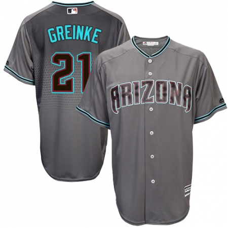 Men's Majestic Arizona Diamondbacks #21 Zack Greinke Replica Gray/Turquoise Cool Base MLB Jersey
